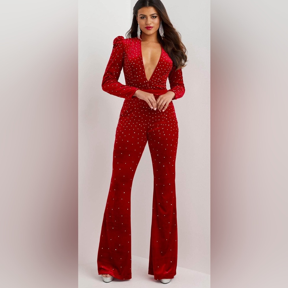 kaylee Kollection diamond crystal crop top & bell bottom velvet set L